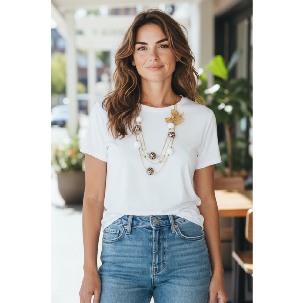 Betsey Johnson Gold White Leopard Beaded Layered Necklace NWT